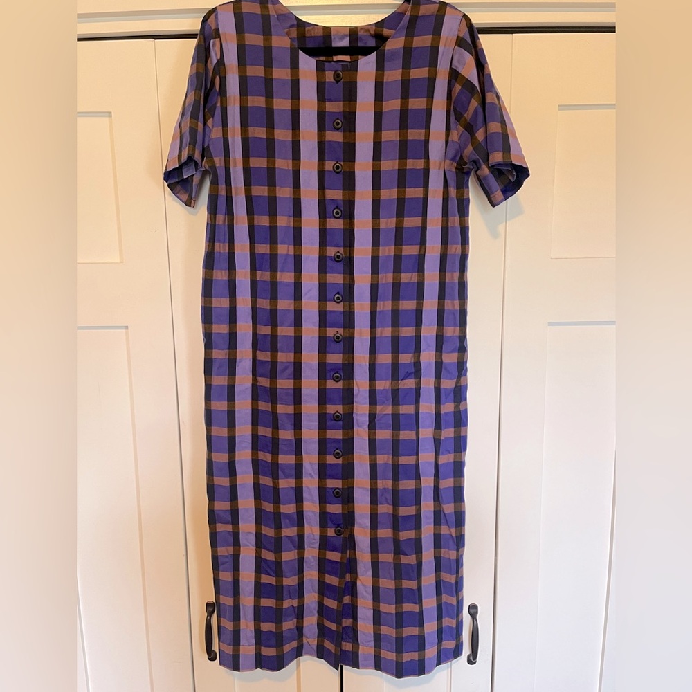 ace&jig Button Front Tee Shirt Dress in Viola Plaid with Pockets
